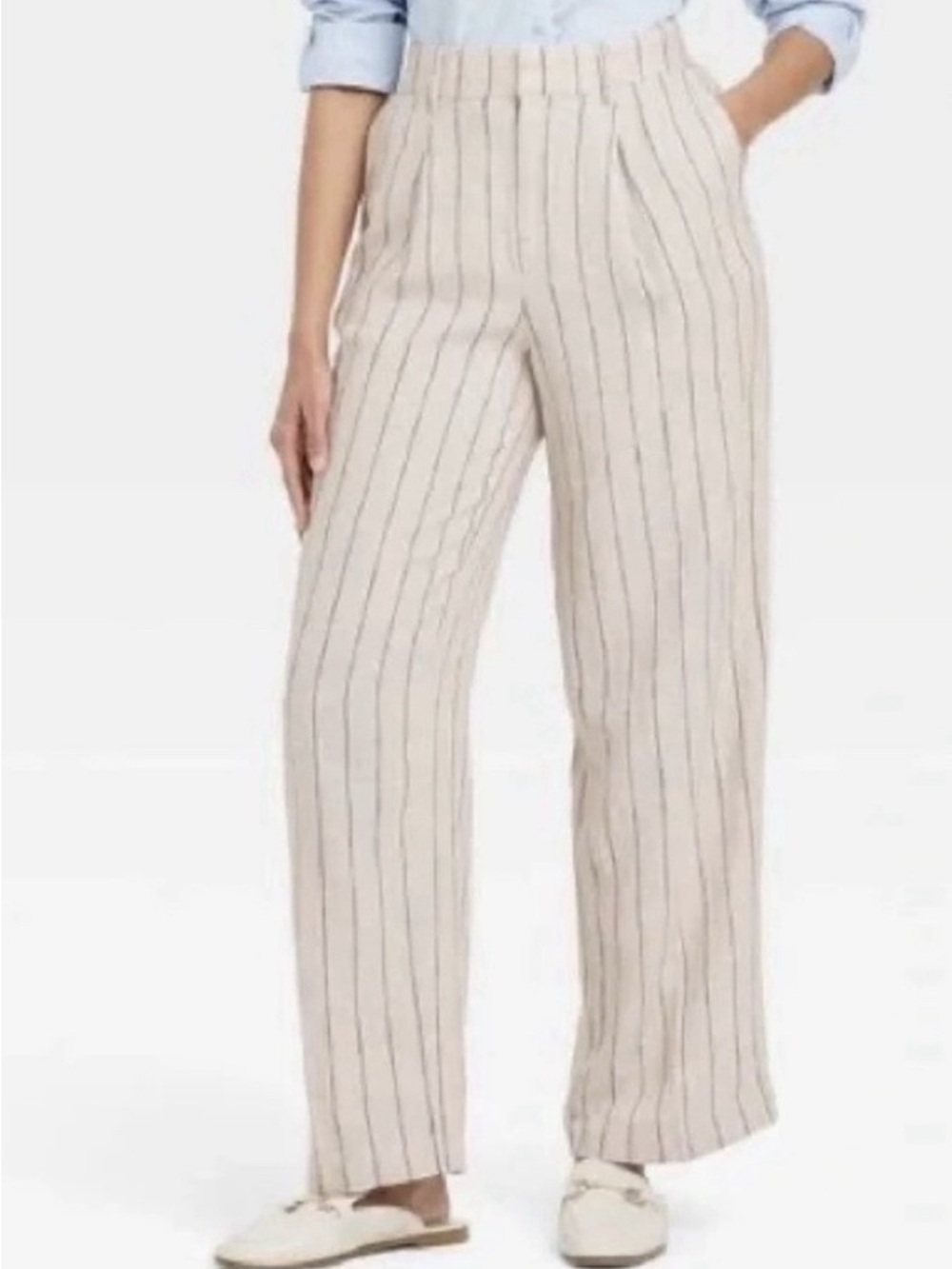 a new day High-Rise Pinstripe Wide-Leg Linen Blend Trousers Size 8